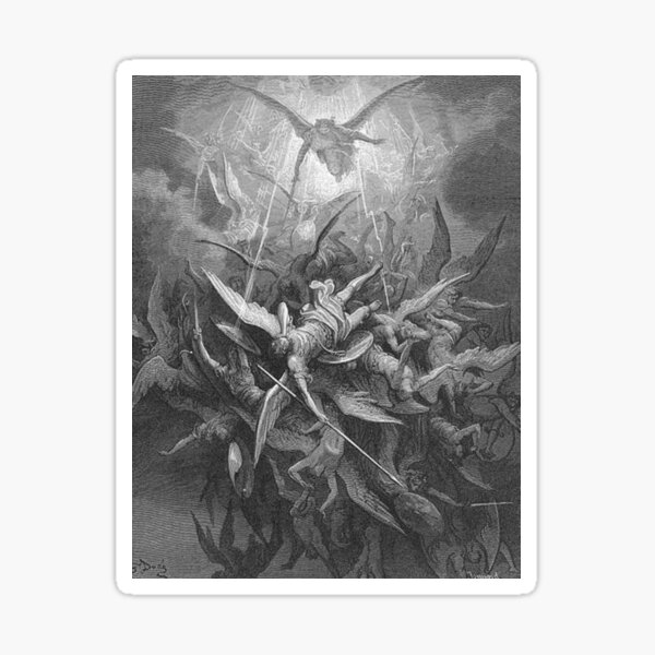 ANGELS & DEMONS. Gustave Dore, Him The Almighty Power Hurled Headlong Flaming From The Eternal Sky. Sticker