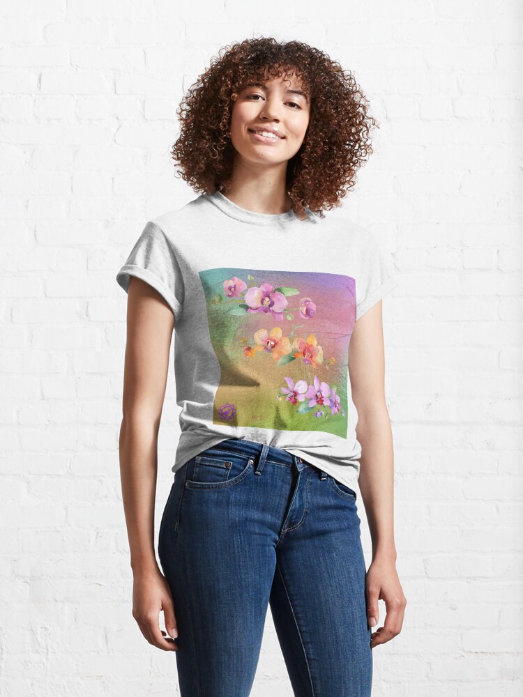 Classic T-Shirt, Orchid Watercolor Palette Painting designed and sold by Emily Gartner