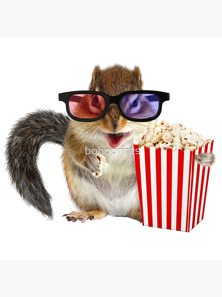 Funny little chipmunk watching a movie with popcorn and glasses Canvas  Print for Sale by bohoprints