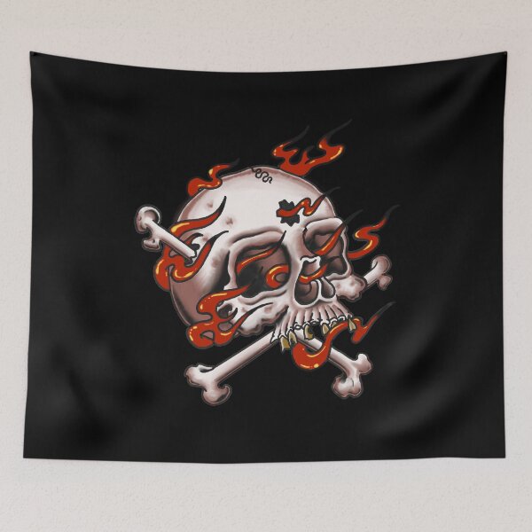 Item preview, Flaming skull and crossbones designed and sold by Elixerdesign.
