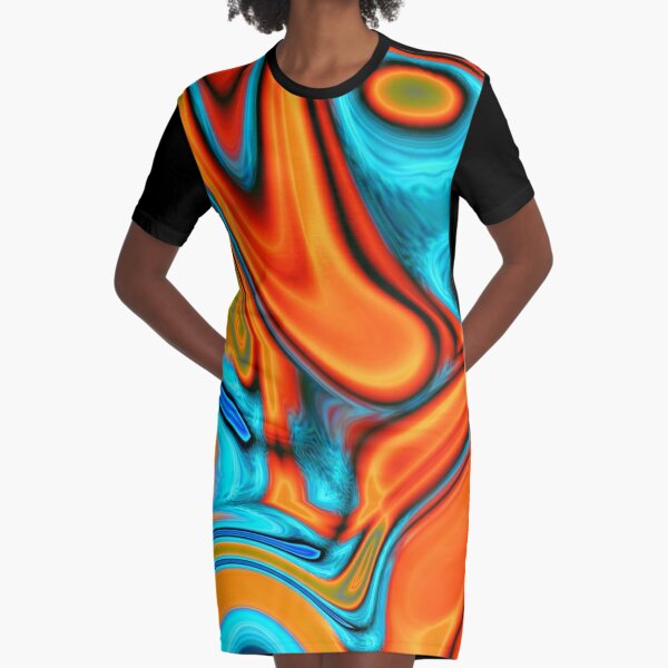 vivid modern Southwest hipster turquoise orange swirls Graphic T-Shirt Dress