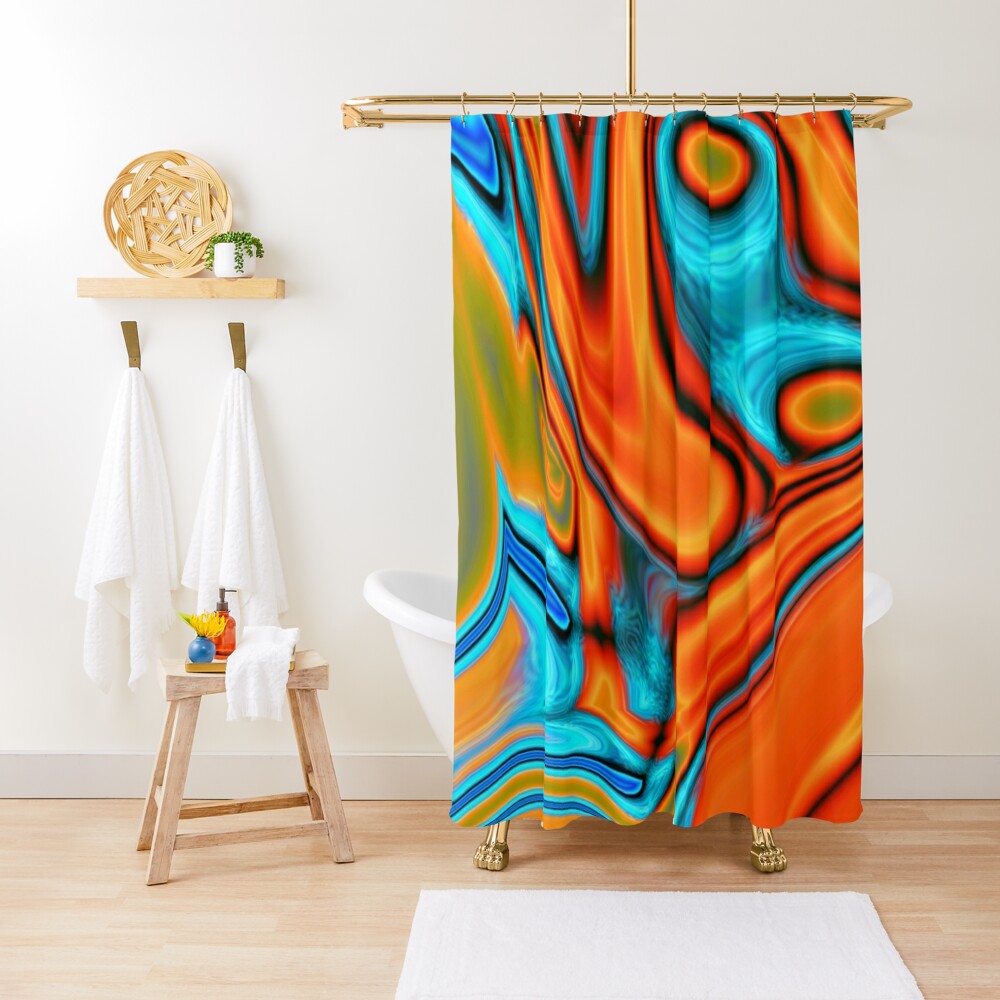 vivid modern Southwest hipster turquoise orange swirls Shower Curtain