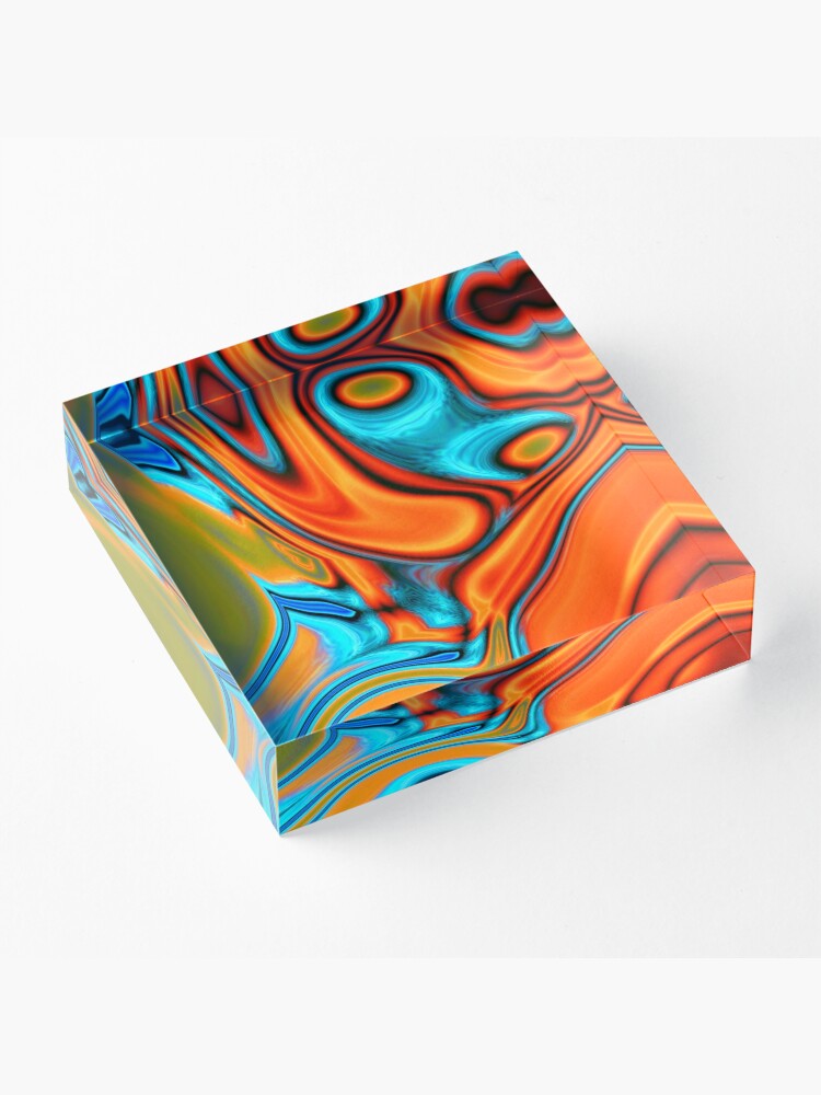 Alternate view of vivid modern Southwest hipster turquoise orange swirls Acrylic Block