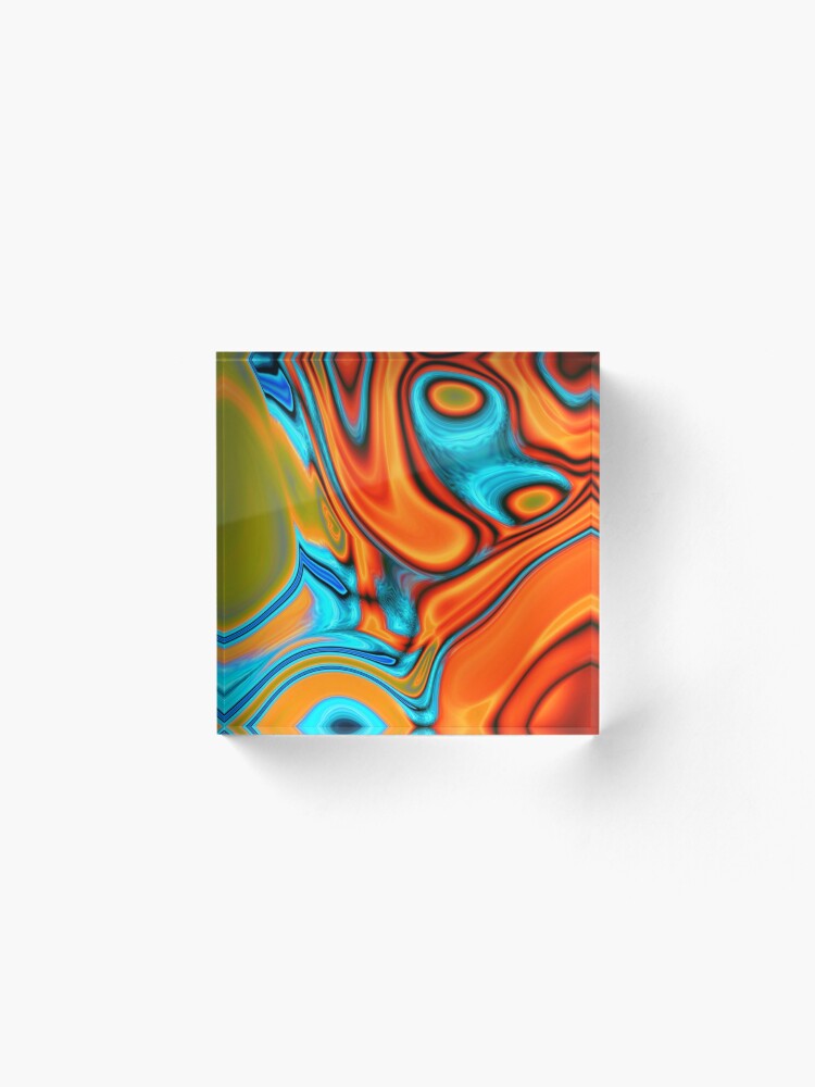 Alternate view of vivid modern Southwest hipster turquoise orange swirls Acrylic Block
