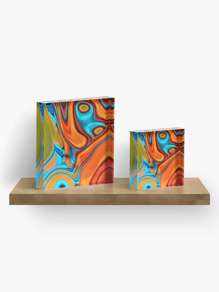 Alternate view of vivid modern Southwest hipster turquoise orange swirls Acrylic Block