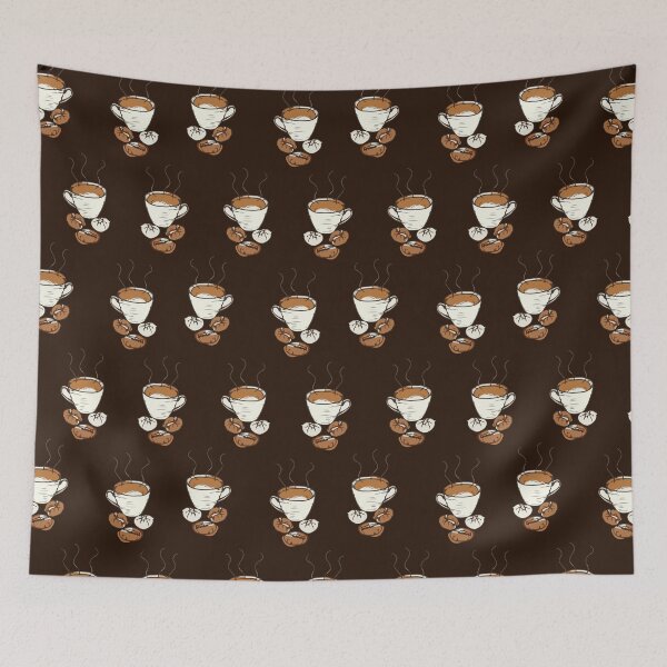 Item preview, Coffee bean and cup seamless pattern dark brown background designed and sold by Clothingspot.