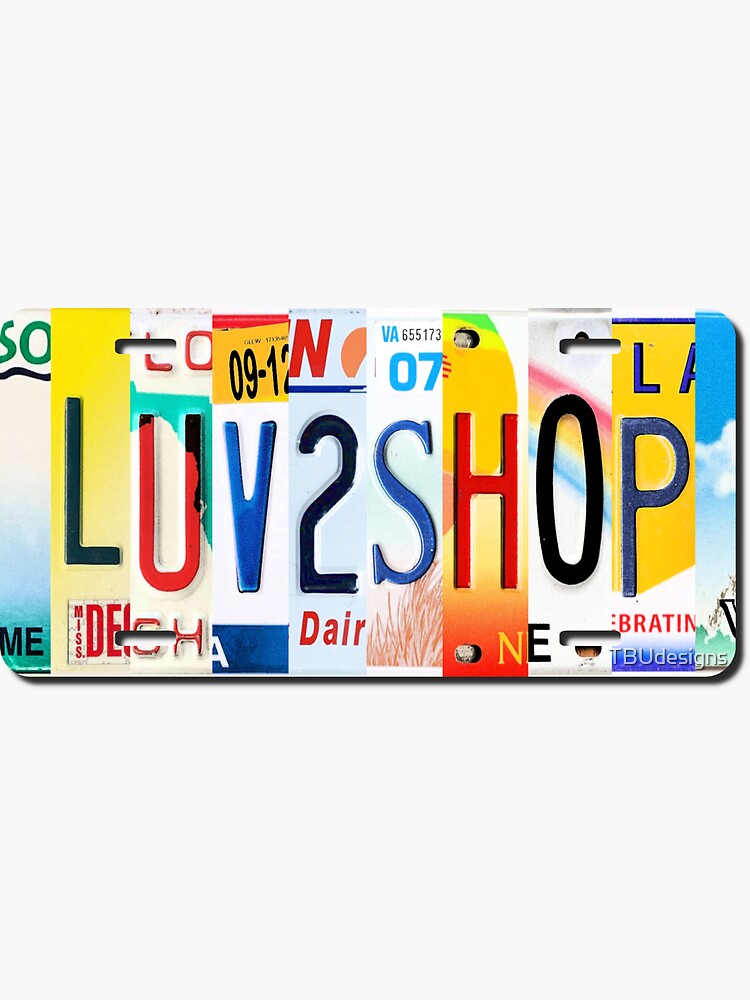 "Love To Shop Letter Art License Plate Design" Sticker for Sale by TBUdesigns Redbubble
