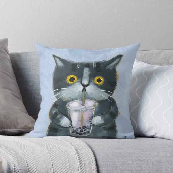 Boba Kitty Throw Pillow