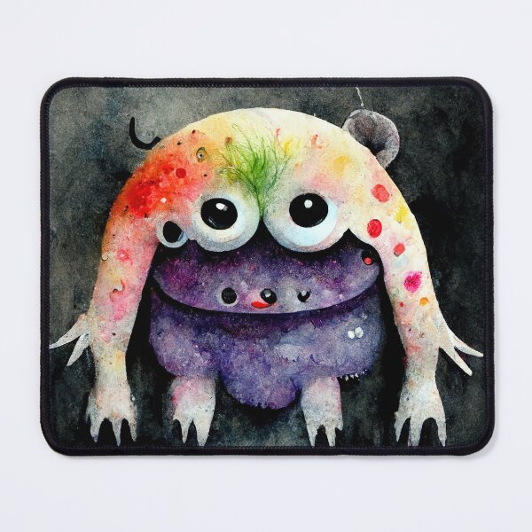 Item preview, Whimsical watercolor cute monster with black background designed and sold by pixelista.