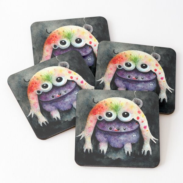 Item preview, Whimsical watercolor cute monster with black background designed and sold by pixelista.