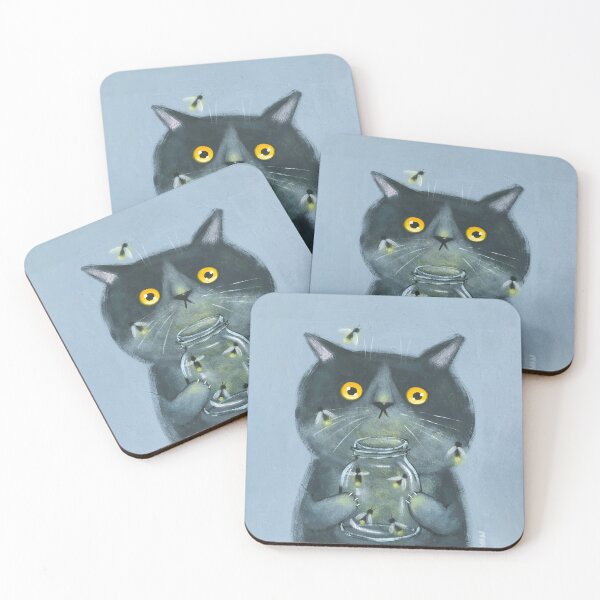 Item preview, Cat With Jar of Fireflies designed and sold by KilkennyCat Art.