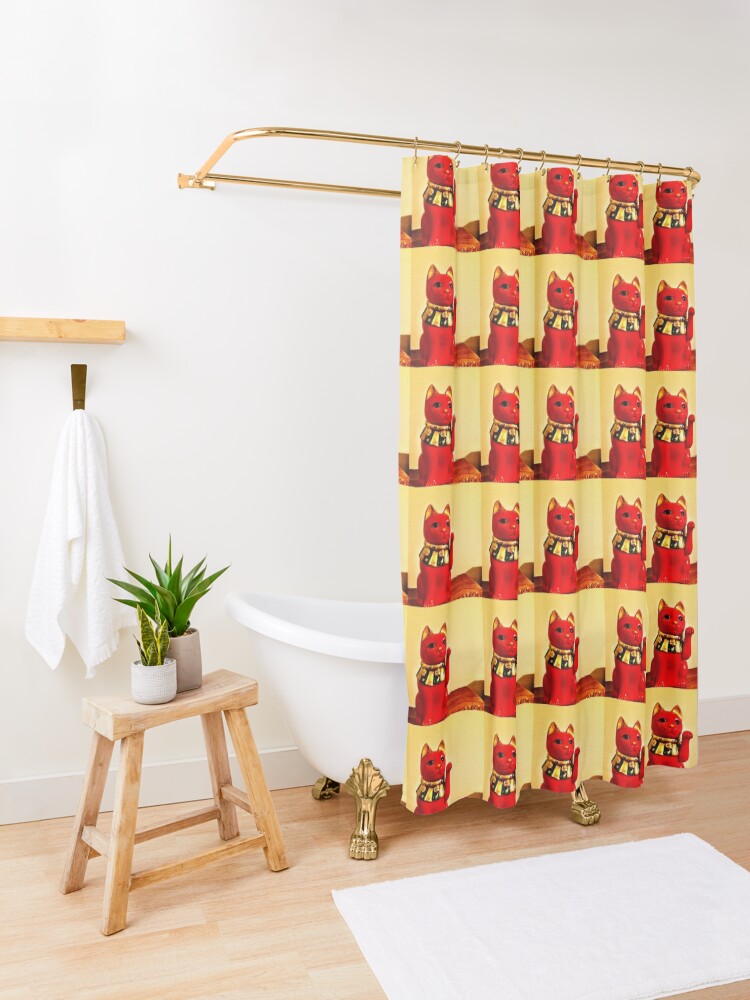 Alternate view of Lucky Cat - Maneki Neko - Cat Lovers - Good Luck Gift Shower Curtain