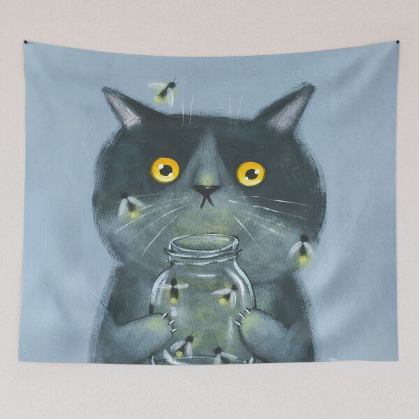 Item preview, Cat With Jar of Fireflies designed and sold by KilkennyCat Art.