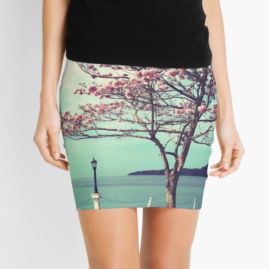 Blooms by the Sea - Panama Landscape - Pink Guayacan Tree Mini Skirt