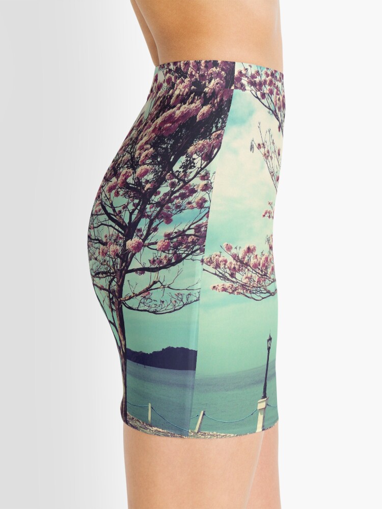Alternate view of Blooms by the Sea - Panama Landscape - Pink Guayacan Tree Mini Skirt