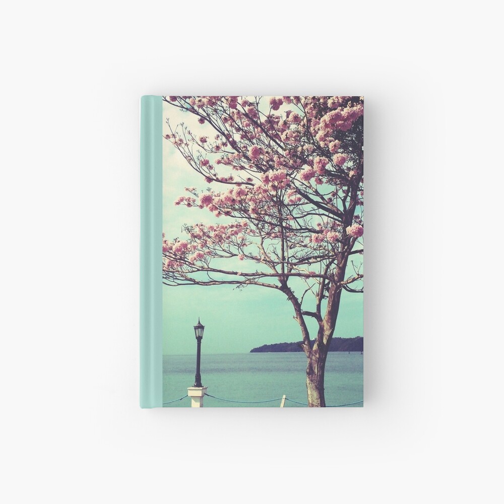Blooms by the Sea - Panama Landscape - Pink Guayacan Tree Hardcover Journal