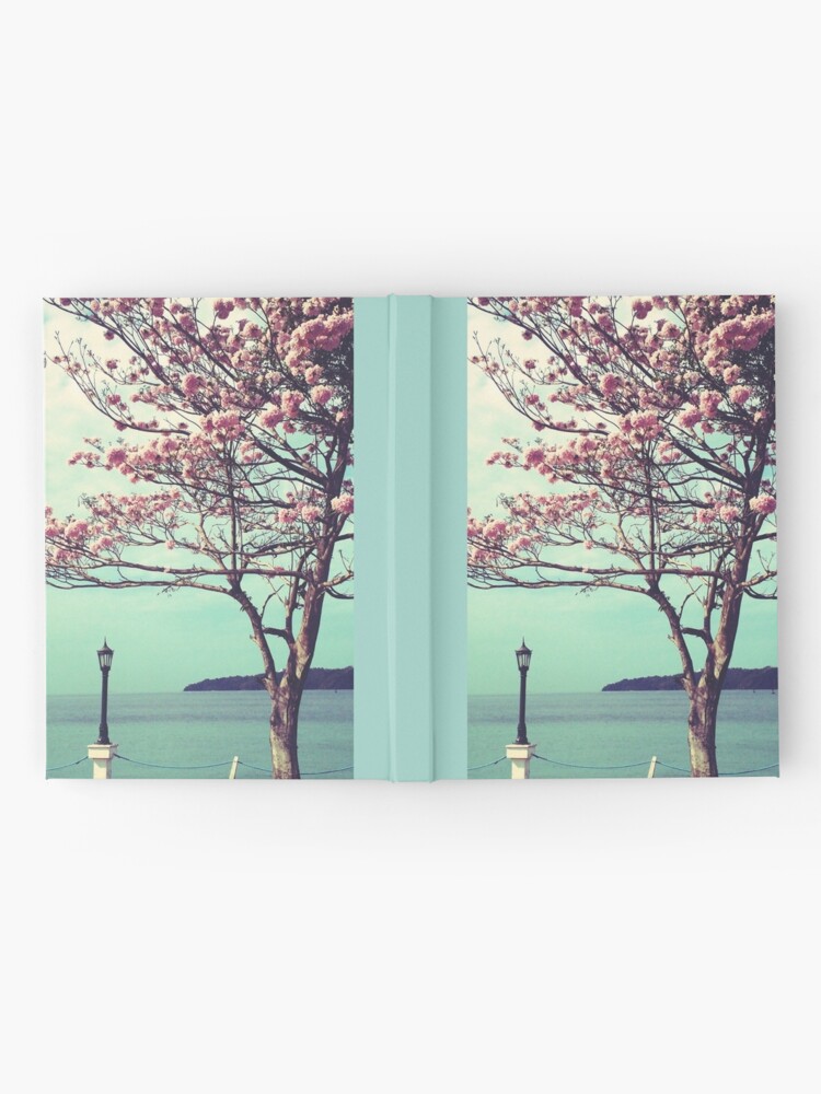 Alternate view of Blooms by the Sea - Panama Landscape - Pink Guayacan Tree Hardcover Journal