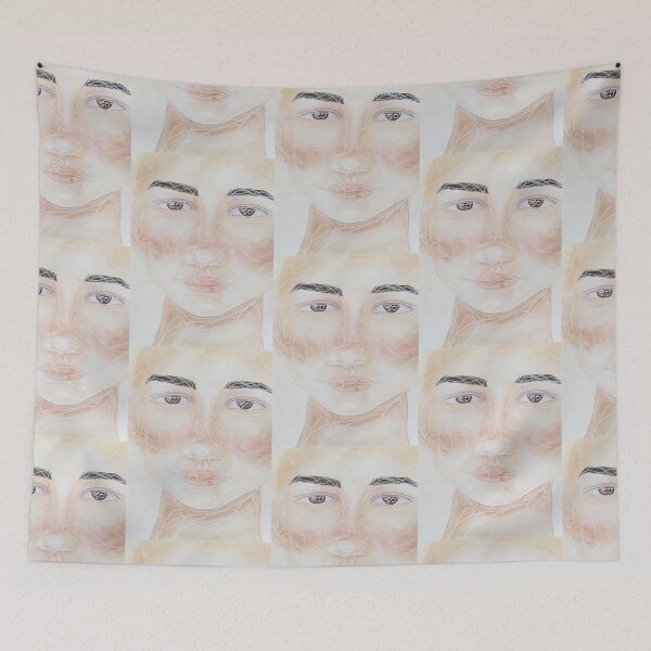 Item preview, Line art Asian portrait painting in traditional pastel watercolour designed and sold by Chantellearts.