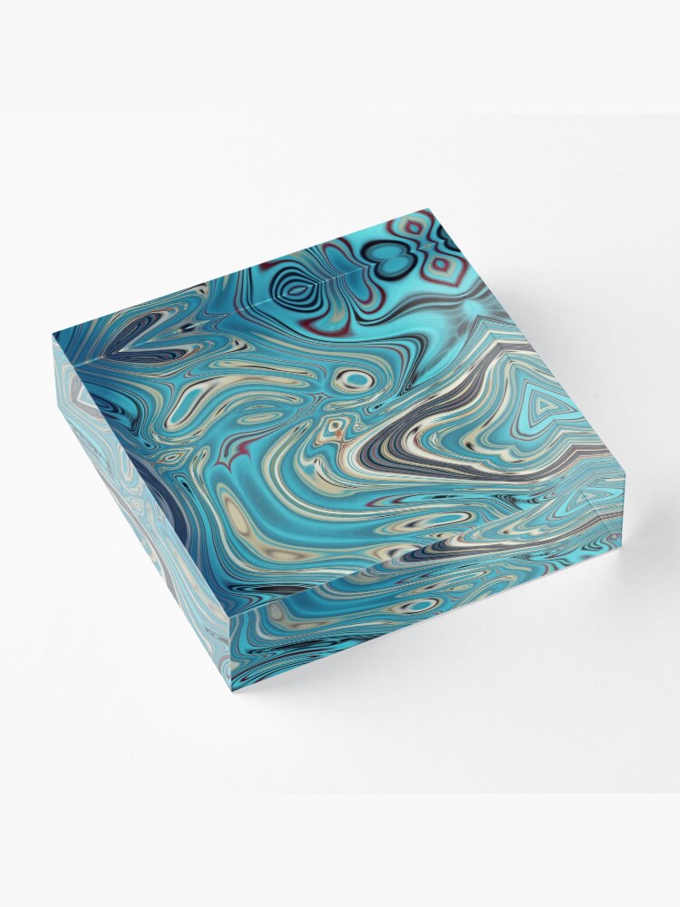 Alternate view of abstract beach marble pattern teal turquoise swirls Acrylic Block