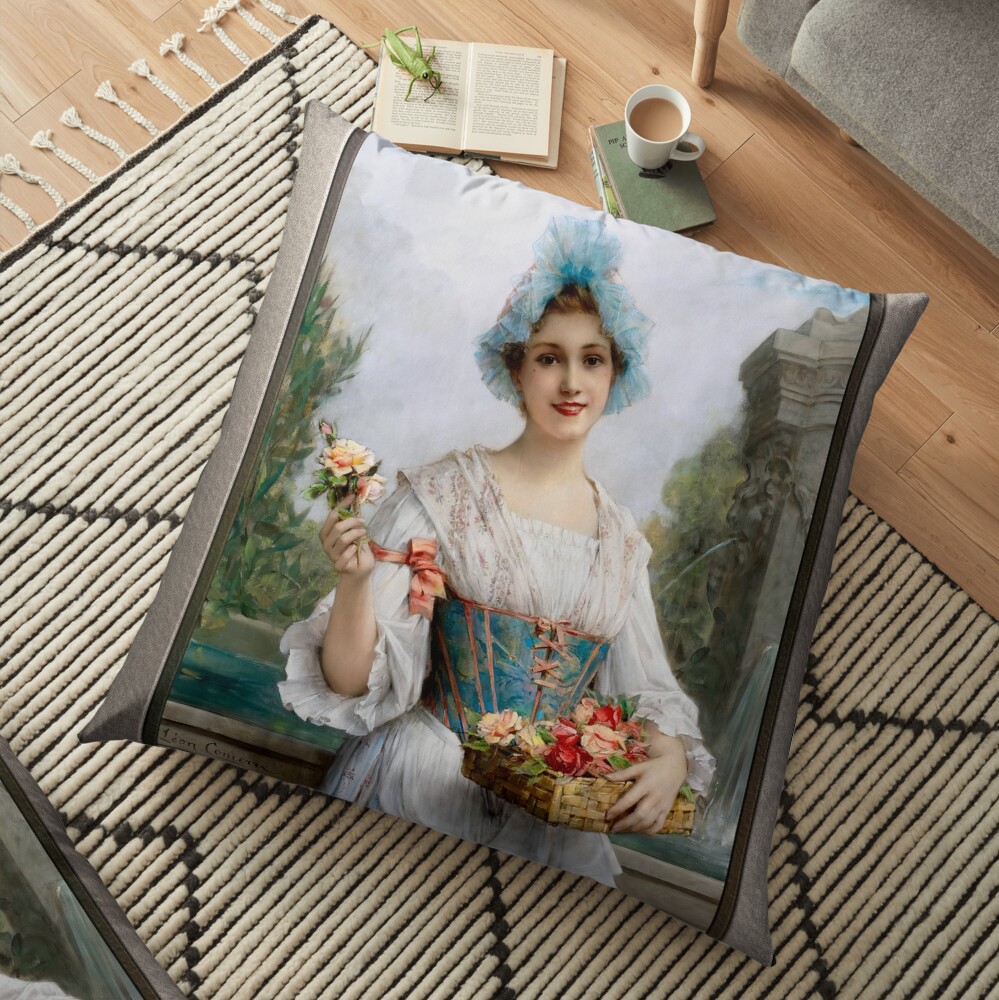 The Flower Seller by Léon François Comerre - An Alluring Enchanting Vision 2 The Flower Seller by Léon François Comerre Remastered Xzendor7 Classical Art Old Masters Reproductions Floor Pillow