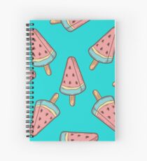 Ice cream, watermelon popsicle dessert food vector seamless pattern. ice milk gelato, frozen yogurt sweet Spiral Notebook