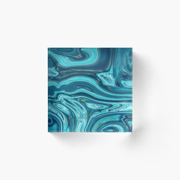 abstract ocean waves blue marble pattern teal swirls Acrylic Block