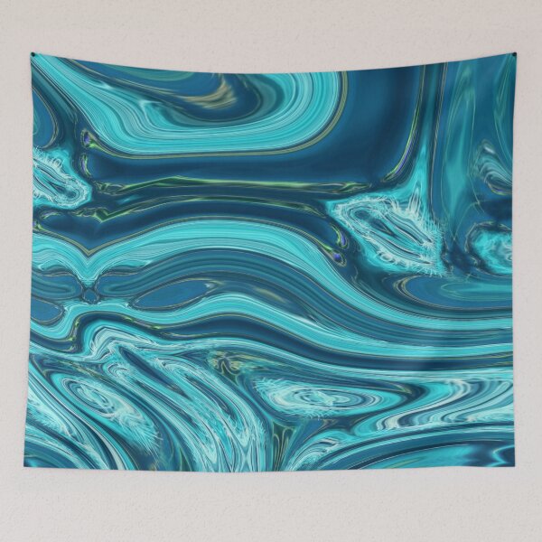 Item preview, abstract blue teal marble swirls mid century modern  designed and sold by LEILA ART SPACE.