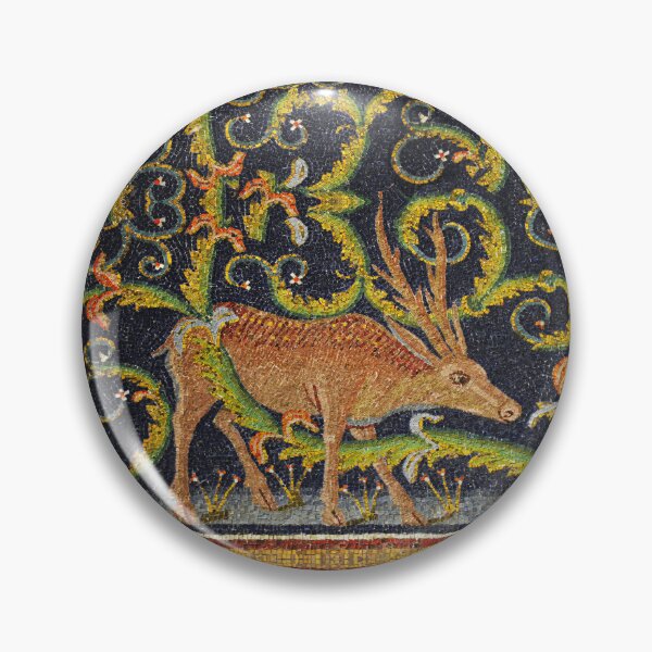 Item preview, RAVENNA BYZANTINE MOSAICS ,DEER AT A  BROOK AMONG FLORAL SWIRLS designed and sold by BulganLumini.