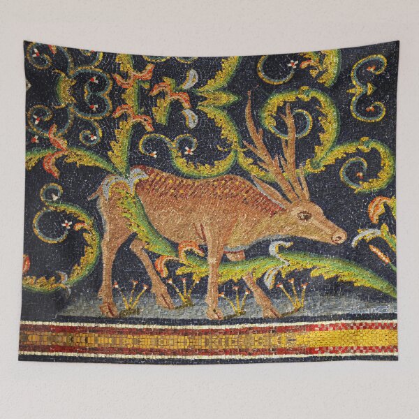Item preview, RAVENNA BYZANTINE MOSAICS ,DEER AT A  BROOK AMONG FLORAL SWIRLS designed and sold by BulganLumini.