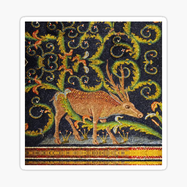 Item preview, RAVENNA BYZANTINE MOSAICS ,DEER AT A  BROOK AMONG FLORAL SWIRLS designed and sold by BulganLumini.