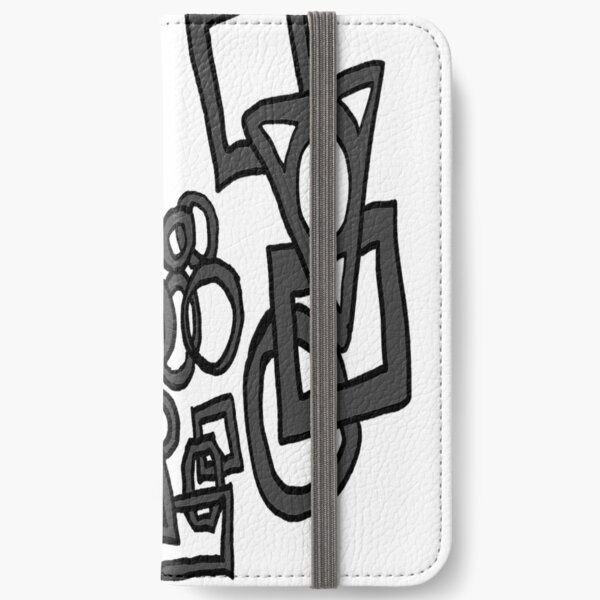 Doodle circles, squares, rectangles charcoal black and white pattern iPhone Wallet