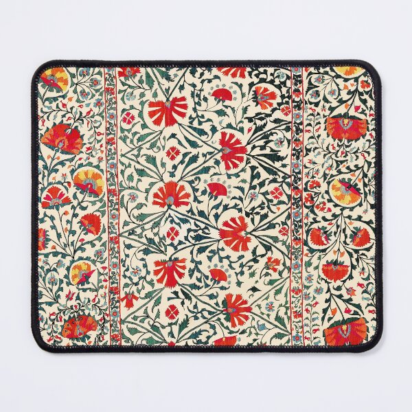 Item preview, ANTIQUE RED GREEN ORANGE YELLOW CREAM FLORAL UZBEK EMBROIDERY WITH POMEGRANATE FLOWERS designed and sold by BulganLumini.
