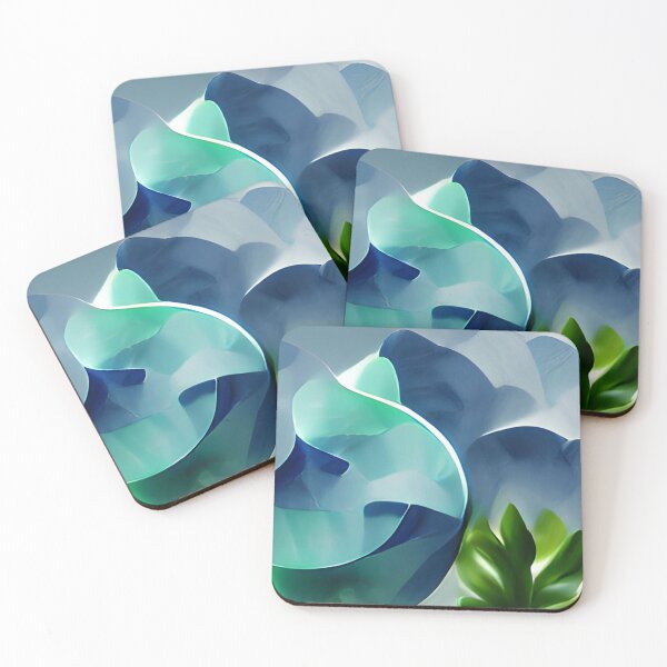 Item preview, moody blue green leaf modern mid-century original art designed and sold by Surrealarts727.