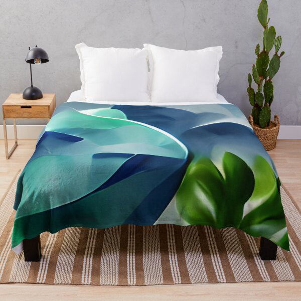 Item preview, moody blue green leaf modern mid-century original art designed and sold by Surrealarts727.
