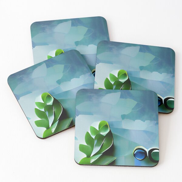 Item preview, moody blue green leaf modern mid-century original art designed and sold by Surrealarts727.