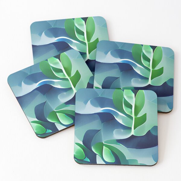 Item preview, moody blue green leaf modern mid-century original art designed and sold by Surrealarts727.