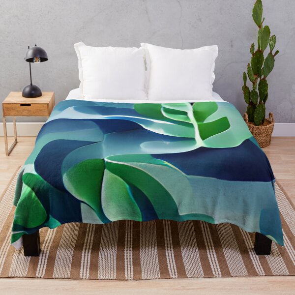 Item preview, moody blue green leaf modern mid-century original art designed and sold by Surrealarts727.