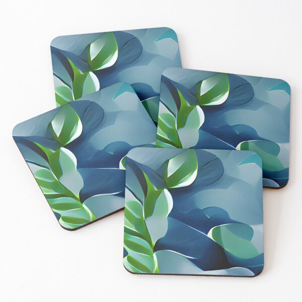 Item preview, moody blue green leaf modern mid-century original art designed and sold by Surrealarts727.