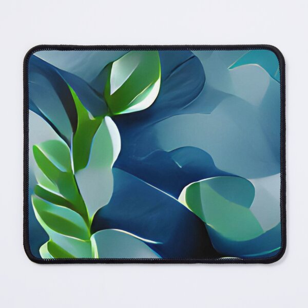 Item preview, moody blue green leaf modern mid-century original art designed and sold by Surrealarts727.