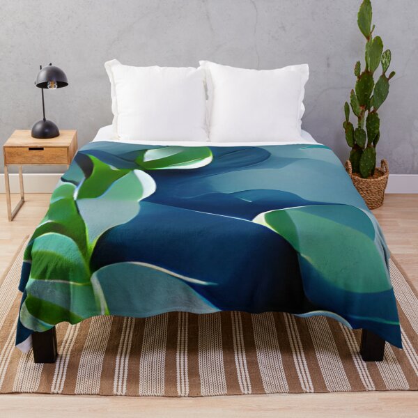 Item preview, moody blue green leaf modern mid-century original art designed and sold by Surrealarts727.