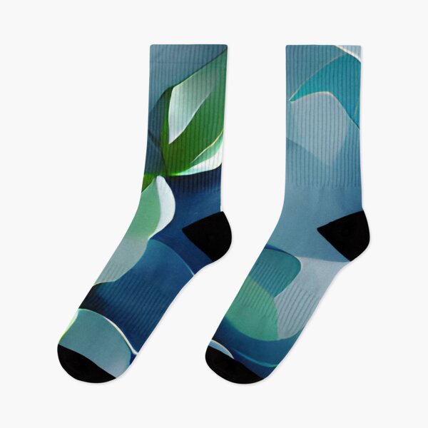 Item preview, moody blue green leaf modern mid-century original art designed and sold by Surrealarts727.