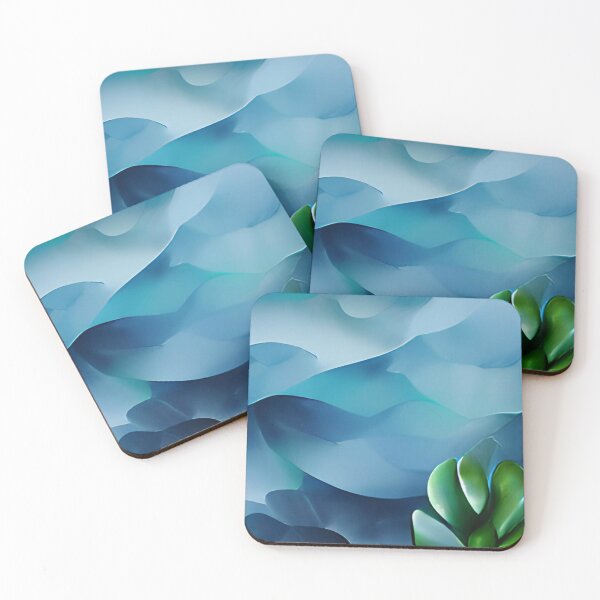 Item preview, moody blue green leaf modern mid-century original art designed and sold by Surrealarts727.