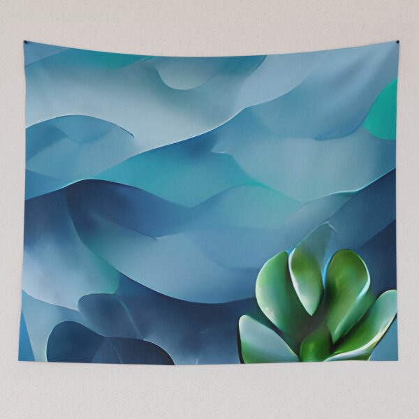 Item preview, moody blue green leaf modern mid-century original art designed and sold by Surrealarts727.