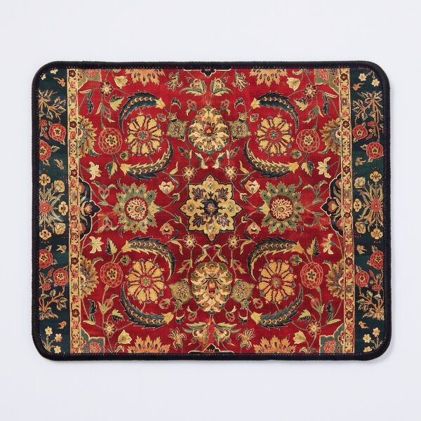 Item preview, Antique Indian Floral Carpet with Red Blue Ivory Scrolling Vines,Flowers, Blossoms  designed and sold by BulganLumini.