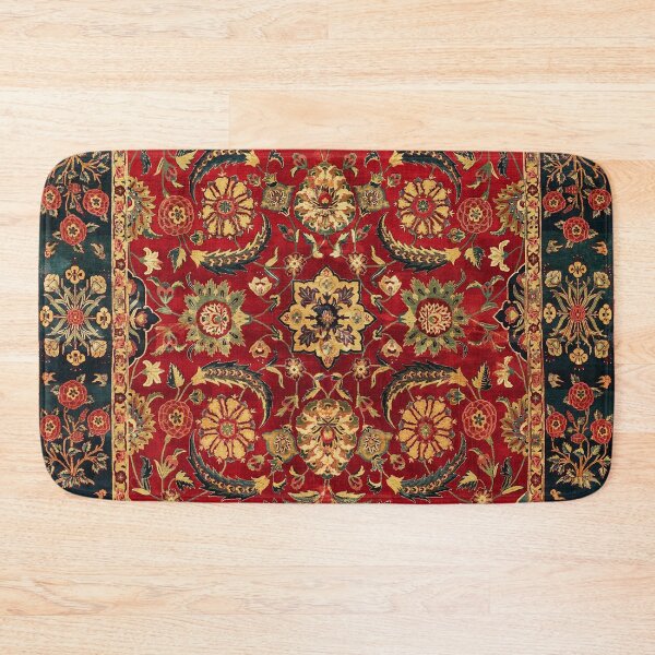 Item preview, Antique Indian Floral Carpet with Red Blue Ivory Scrolling Vines,Flowers, Blossoms  designed and sold by BulganLumini.