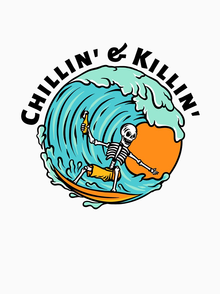 Chillin Killin Retro Cooles Surfskelett In Den Wellen Mit Einem