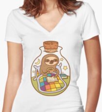 Sloth in a Bottle Women's Fitted V-Neck T-Shirt