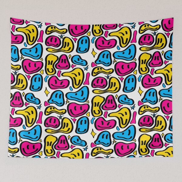 Item preview, Dripping smiley faces – yellow, pink and blue designed and sold by Simplequeen.
