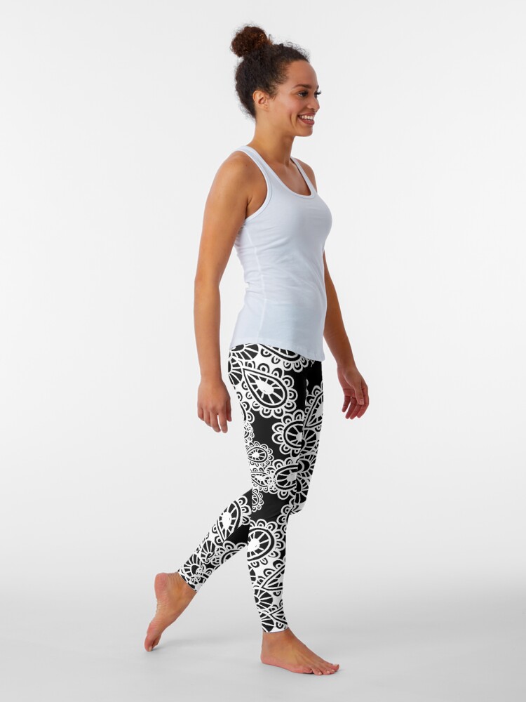 Alternate view of black and white Mandala Leggings