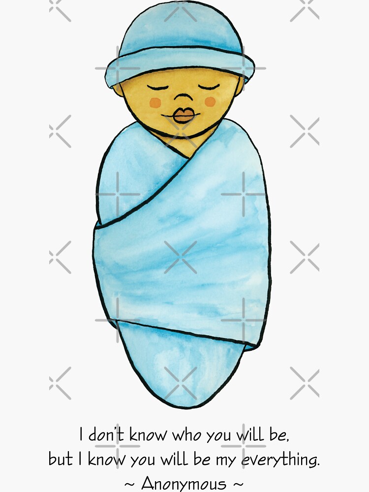 "Baby in Bright Blue Swaddle with My Everything Quote Medium/Light